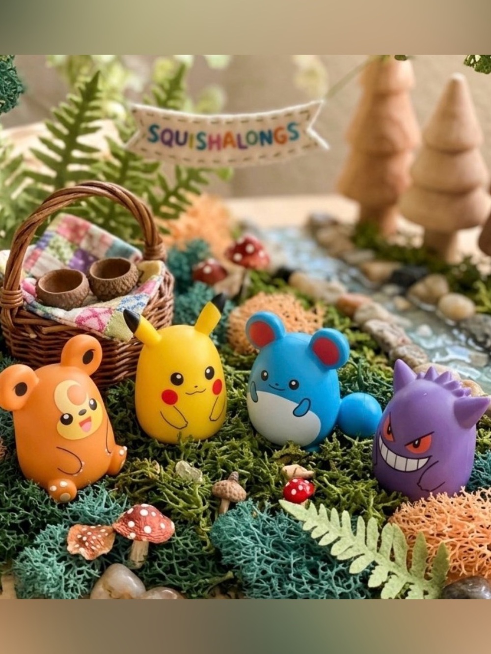 Squishalongs Mini-Squish Toy Pack - Teddiursa, Pikachu, Marill and Gengar